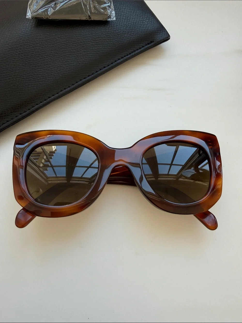 Celine Tortoiseshell Round Sunglasses with Brown Lenses